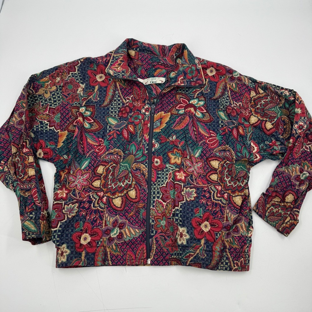 Vintage Orvis Womens Floral Print Full Zip Jacket Size S Cotton Colorful Casual
